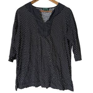 Lauren Ralph Lauren Black Polka Dot Popover Top Womens Sz 1X Cotton 3/4 Sleeve
